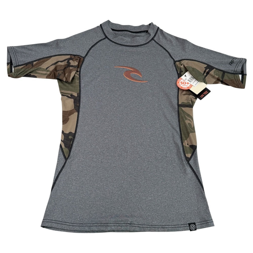 Rip Curl Mens XL Rash Guard UV Tee Gray Camo UPF 50+ Short Sleeve NWTs